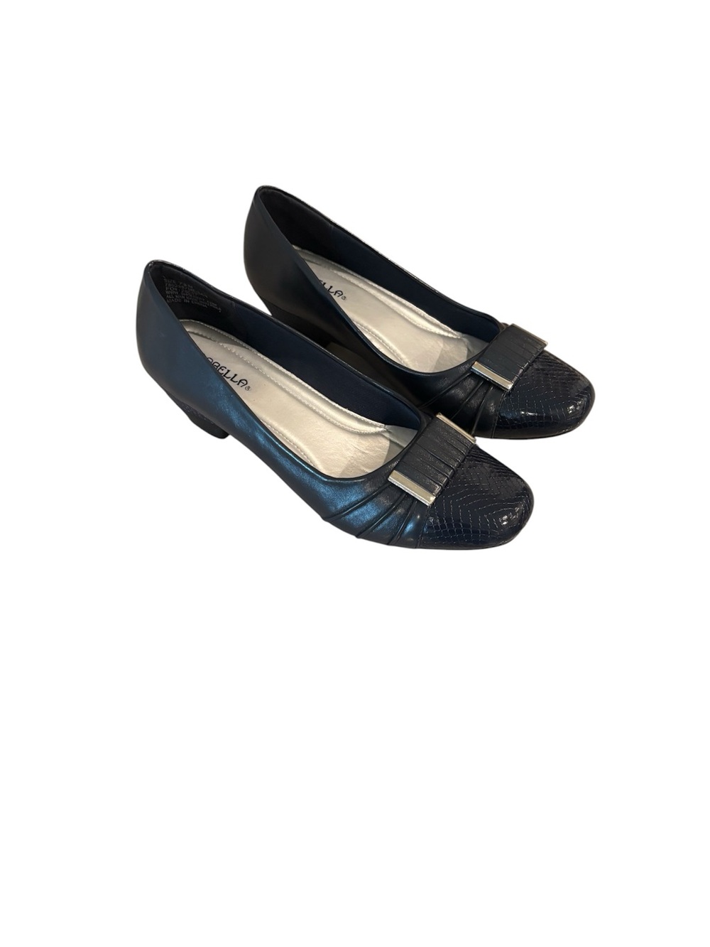 Marbella Navy Snake Skin Pattern Women’s pumps with Bow Accent Sz 7.5 M
